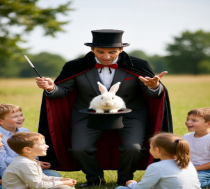magie avec lapin et enfants